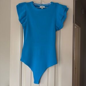 Eesome Blue Ruffle Sleeve Bodysuit